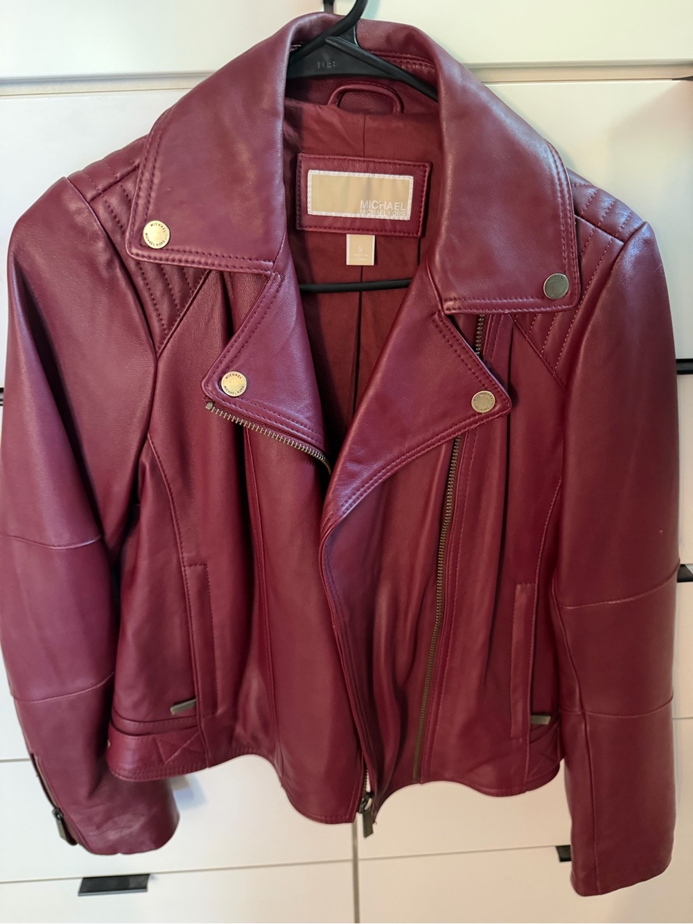 MICHAEL Michael Kors Wine Burgundy Leather Moto Jacket